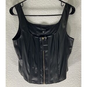 Torrid Size 00 Black Faux Leather Womens Corset Top Zip Bustier 117